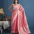 Elora soft linen silk with chikhankhari weaved border designer saree for women (pink)
