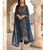 Blue embroidered georgette semi stiched festive semi stitched salwaar kameez