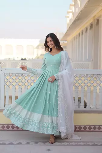 Green  Pista FAUX Georgette PARTY WEAR EMBROIDERY SUIT SET 