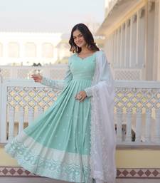 Green  Pista FAUX Georgette PARTY WEAR EMBROIDERY SUIT SET
