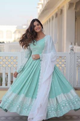Green  Pista FAUX Georgette PARTY WEAR EMBROIDERY SUIT SET  4