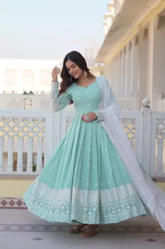 Green  Pista FAUX Georgette PARTY WEAR EMBROIDERY SUIT SET 