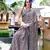 Grey ajrakh printed satin silk blend saree with blouse