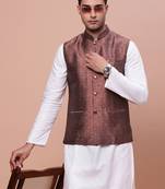 men's woven design maroon slim fit nehru jacket