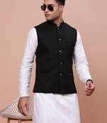 Showoff men's woven design black slim fit nehru jacket
