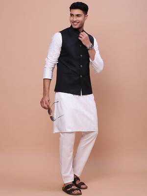 men's solid navy blue slim fit nehru jacket 5