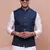 Showoff men's solid navy blue slim fit nehru jacket