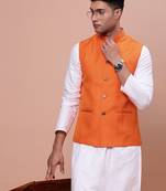 men's solid orange slim fit nehru jacket