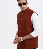 men's brown solid nehru jacket