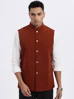 men's brown solid nehru jacket 2