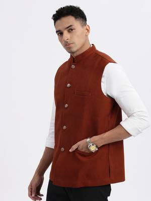 men's brown solid nehru jacket 3