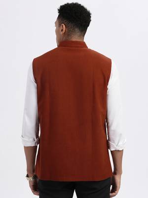 men's brown solid nehru jacket 4