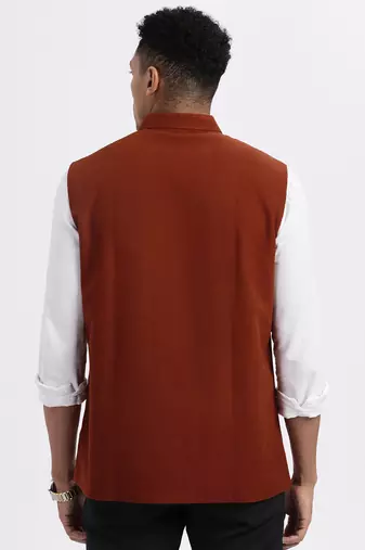 men's brown solid nehru jacket