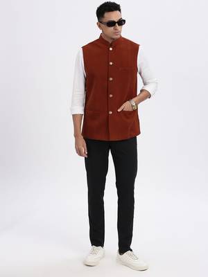 men's brown solid nehru jacket 5