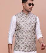 men's woven design brown slim fit nehru jacket