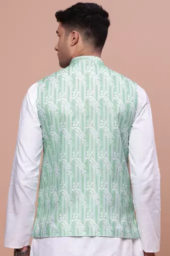 men's solid green slim fit nehru jacket