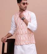 men's solid peach slim fit nehru jacket