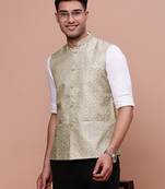men's solid green slim fit nehru jacket