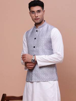 Showoff men's solid lavender slim fit nehru jacket 1