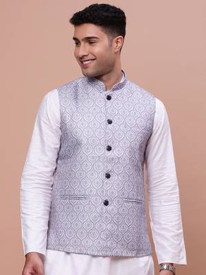 Showoff men's solid lavender slim fit nehru jacket 2