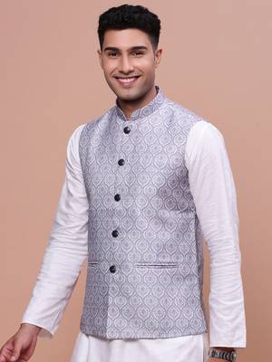 Showoff men's solid lavender slim fit nehru jacket 3