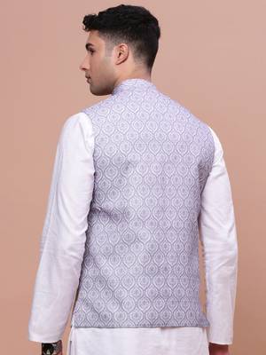 Showoff men's solid lavender slim fit nehru jacket 4