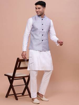 Showoff men's solid lavender slim fit nehru jacket 5