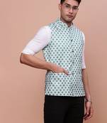 men's solid green slim fit nehru jacket