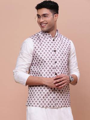 men's solid pink slim fit nehru jacket 1