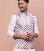 men's solid pink slim fit nehru jacket
