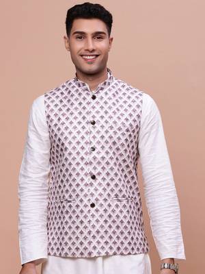 men's solid pink slim fit nehru jacket 2