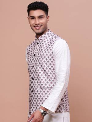 men's solid pink slim fit nehru jacket 3
