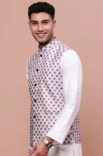 men's solid pink slim fit nehru jacket