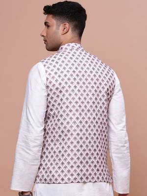 men's solid pink slim fit nehru jacket 4