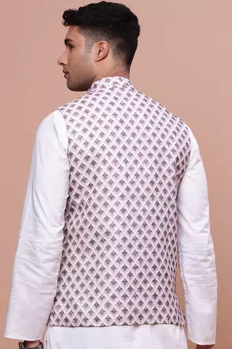 men's solid pink slim fit nehru jacket