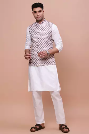 men's solid pink slim fit nehru jacket