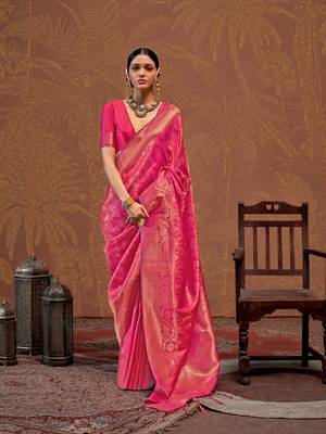 Elora soft silk kanjivaram weaving saree (pink) 1