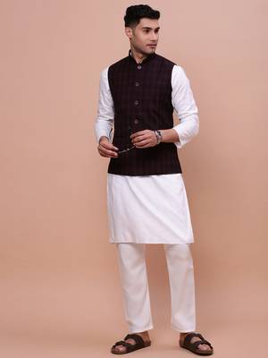 men's checked burgundy slim fit nehru jacket 5