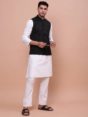 men's printed black slim fit nehru jacket 5
