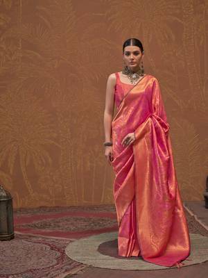 Elora soft silk kanjivaram weaving saree (peach pink) 1
