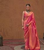Elora soft silk kanjivaram weaving saree (peach pink)