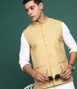 men's solid beige slim fit nehru jacket