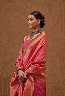 Elora soft silk kanjivaram weaving saree (peach pink) 2