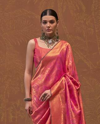 Elora soft silk kanjivaram weaving saree (peach pink) 4