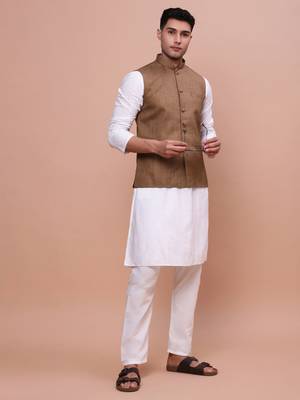 men's solid brown slim fit nehru jacket 5