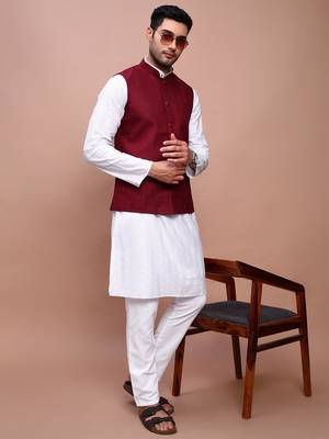 men's solid burgundy slim fit nehru jacket 5
