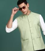 men's solid green slim fit nehru jacket