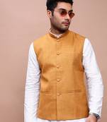 men's solid mustard slim fit nehru jacket