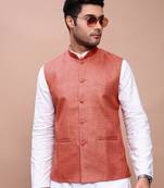 men's solid orange slim fit nehru jacket