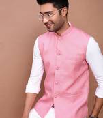 men's solid pink slim fit nehru jacket